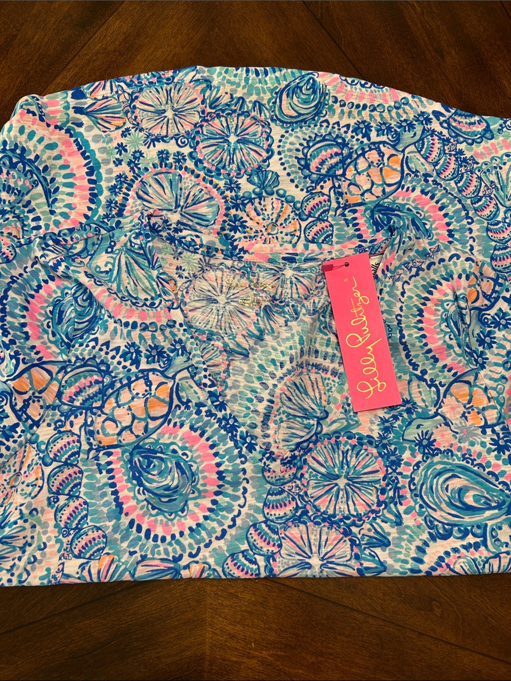 Lilly Pulitzer Multicolor V-Neck Tee in Blue Pink Seafoam